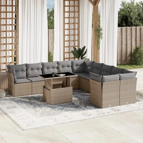 Set divani da giardino 11 pz con cuscini beige in polyrattan