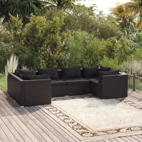 Set mobili da giardino 6 pz con cuscini in polyrattan nero