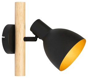 Applique da parete rustica nera con legno - Flint