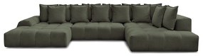 Divano angolare verde allungabile e con contenitore (penisola a destra/a U) con rivestimento in ciniglia Everest – Bobochic Paris