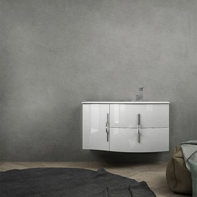 Mobile da bagno sospeso 105 cm Bianco lucido con lavabo a destra