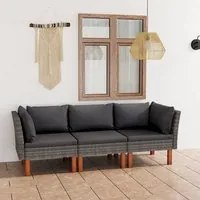 Divano da Giardino a 3 Posti con Cuscini Grigio in Polyrattan 3059707