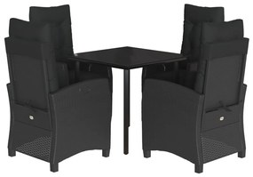 Set da Pranzo da Giardino 5 pz Nero con Cuscini in Polyrattan