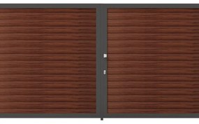 Cancello manuale battente Maia120 ALBA Close in alluminio noce telaio grigio, apertura centrale, L 350 x H 160 cm