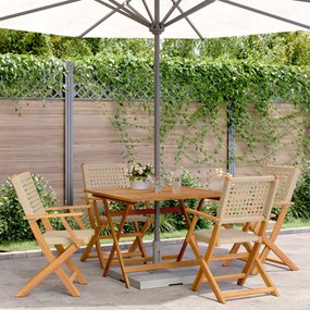 Set Pranzo Da Giardino 5 Pz Beige Polyrattan E Legno Massello /