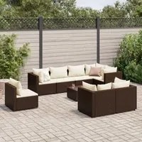 Set Divani da Giardino 9 pz con Cuscini in Polyrattan Marrone 3308201