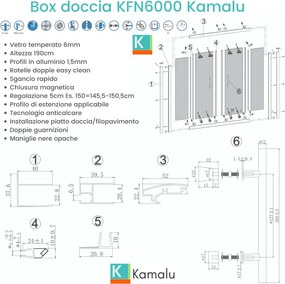 Porta doccia nera 150 cm vetro opaco doppio scorrevole | KFN6000NS - KAMALU