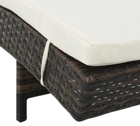 Lettino prendisole con ruote e cuscino in polyrattan marrone