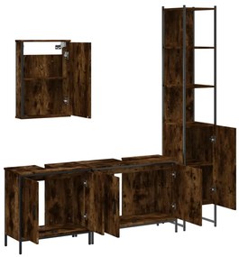Set mobili da bagno 4 pz rovere fumo in legno multistrato