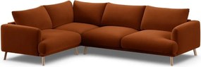 Divano angolare color terracotta (con penisola a sinistra/a L) con rivestimento in velluto Naomi – Micadoni