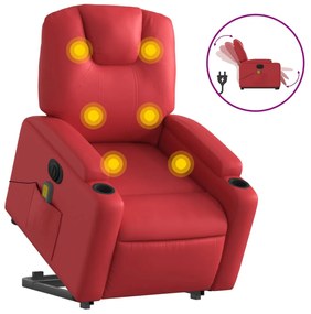 Poltrona alzapersona reclinabile elettrica rossa in similpelle