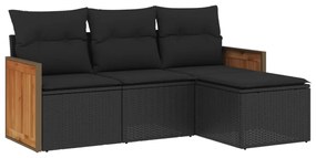 Set divani da giardino 4 pz con cuscini nero in polyrattan