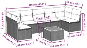 Set divano da giardino 8 pz con cuscini grigio in polyrattan