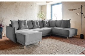 Divano letto angolare in velluto a coste grigio (angolo destro a forma di U) Lazy Lukka - Miuform