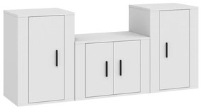 Set mobili porta tv 3 pz bianco in legno multistrato