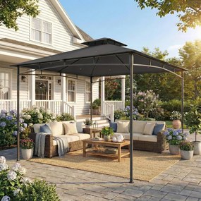 Gazebo da Giardino 300x300x285 cm con Doppio Tetto in Poliestere e Metallo Grigio Scuro...