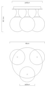 Globo 15885-3D - Lampadario a plafone DALTON 3xE27/10W/230V diametro 46 cm nero