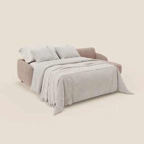 Giglio divano letto angolare con materasso alto 18 cm e penisola contenitore in morbido bouclé impermeabile T07 rosa