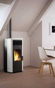 royal lea air 90 us stufa a pellet ad aria uscita fumi superiore 9kw serbatoio 17kg 53x54x116 cm in acciaio bianco