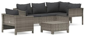 Set Divani da Giardino 6 pz con Cuscini in Polyrattan Grigio