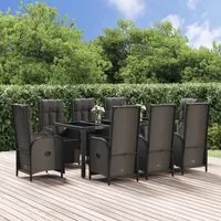 Set da Pranzo da Giardino 9 pz con Cuscini Nero in Polyrattan 3185064