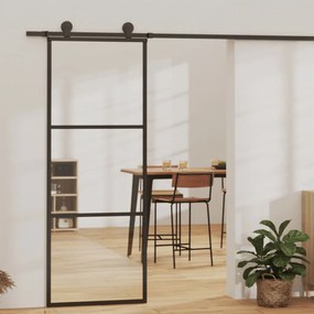 Porta Scorrevole İn Vetro Esg E Alluminio 76x205 Cm Nera /