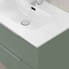 Mobile bagno sospeso 100 cm verde cannettato con lavabo e specchio tondo Zena