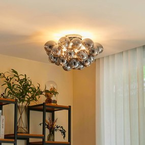 Plafoniera soffitto Diborah Lucande, dimmerabile, Alluminio / Grigio / Zincato, Soggiorno / Sala da pranzo, Vetro, Design, Plafoniera