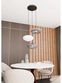 Lampadario 3 Luci Iris Base Tonda In Acciaio Nero Paralume Plissè Multicolor