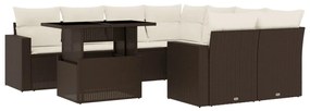 Set divani da giardino 9pz con cuscini marrone in polyrattan