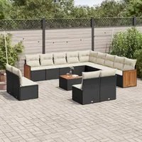 Set Divani da Giardino 14pz con Cuscini in Polyrattan Nero 3228170