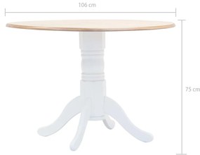 Tavolo da pranzo bianco e marrone 106cm legno massello di hevea