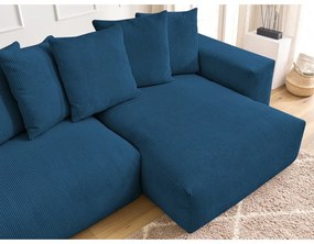 Divano angolare blu allungabile e con contenitore rivestito in velluto a coste Voltaire – Bobochic Paris