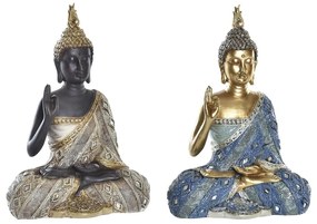 Statua Decorativa DKD Home Decor Azzurro Dorato Marrone Buddha Resina (17 x 9 x 25 cm) (2 Unità)