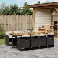 Set da Pranzo da Giardino 9 pz con Cuscini Nero in Polyrattan 3277694