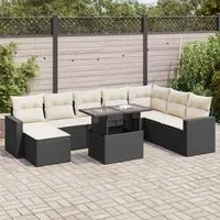 Set Divani da Giardino 9 pz con Cuscini Nero in Polyrattan 3326367