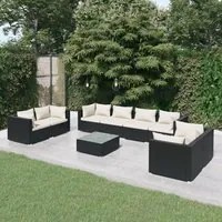 Set Divani da Giardino 9 pz con Cuscini in Polyrattan Nero cod mxl 41242