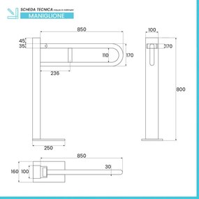 Barra di sostegno ribaltabile a colonna per disabili 85 cm in acciaio bianco con porta rotolo