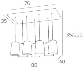 Sospensione Contemp. Rett. Shaded Metallo Cromo Vetro Rame E Cromo 7 Luci E27