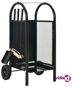 vidaXL Carrello per Legna da Ardere Nero 30x35x81 cm Acciaio