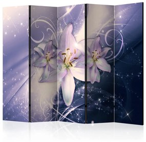 Paravento separè Winter Galaxy II - Fiore di giglio su sfondo viola astratto