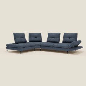 Ardex Divano Angolare - schienali traslanti e bracciolo regolabile in elegante tessuto impermeabile T06 blu