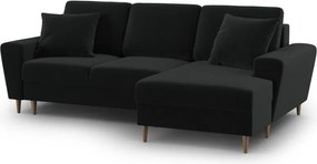 Divano angolare nero allungabile e con contenitore (con penisola a destra/con chaise lounge) con rivestimento in velluto Kyoto – Cosmopolitan Design