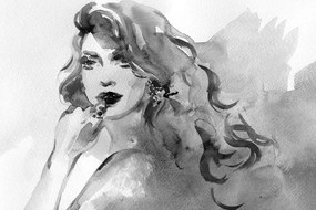 Quadro su tela – Ritratto femminile ad acquerello in bianco e nero