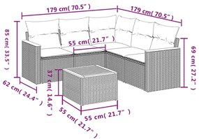 Set divano da giardino 6 pz con cuscini beige in polyrattan