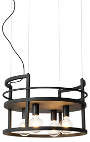 Lampada a sospensione industriale nera con rack rotondo 4 luci - Cage Rack