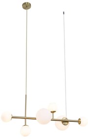 Lampada a sospensione Hotel Chic oro con vetro bianco opale 6 luci - Monaco