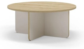 Tavolino da salotto rotondo color crema/di colore naturale con piano effetto rovere ø 80 cm Hillary – Marckeric