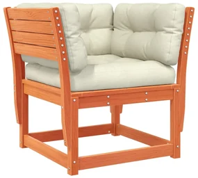 Set salotto giardino 5pz con cuscini marrone cera massello pino