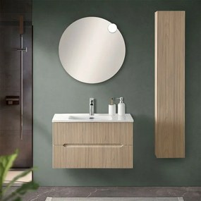 Mobile bagno sospeso 80 cm rovere chiaro cannettato con specchio Bali